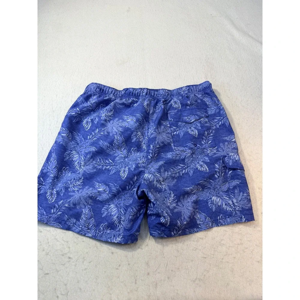 Tommy Bahama Mens Blue Tropical Palm Leaf Cargo Swim Trunks Board Shorts L
